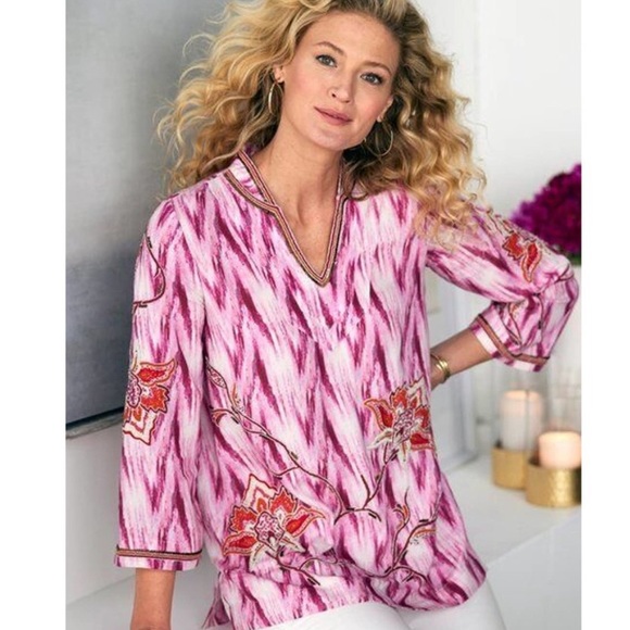 Soft Surroundings Tops - Soft Surroundings Altea Ikat Floral Embroidered Tunic